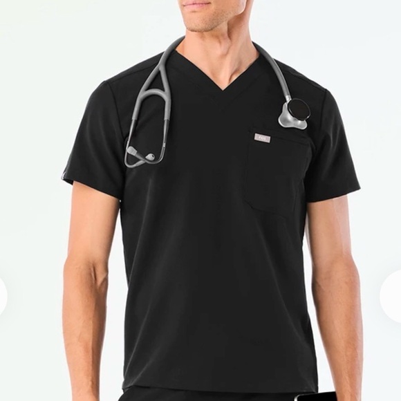 Figs Leon 3 Pocket Scrub Top Mens Size Small, Black V-Neck - Picture 1 of 8